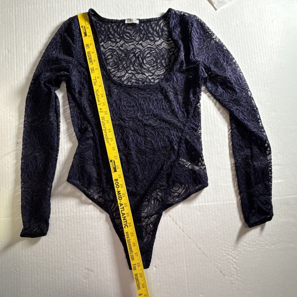 Intimately Free People Women Small Bodysuit In My Head Navy Blue Lace Low Cut - Picture 7 of 7